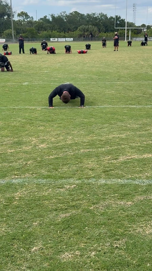 I haven’t seen this in, well, ever. 

@PortCharlotteFB head football coach Jordan Ingman just finishes a full 100-yard bear crawl (10-yards, 10 pushups) with his team at the end of practice. 

Now that’s a first. @AaronDickens 

https://www.on3.com/high-school/port-charlotte-port-charlotte-fl-7056/ 