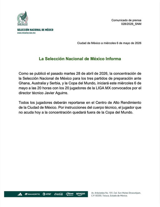 La Selección Nacional de México informa: 