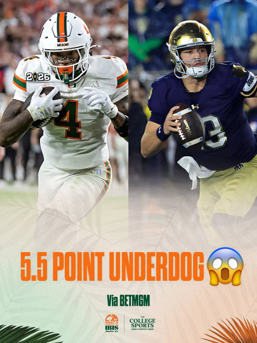 🚨BREAKING🚨 Miami opens up as 5.5 point underdog vs Notre Dame 

via @betmgm 😱 
