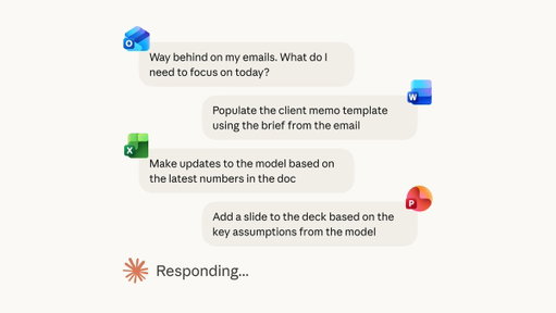 Claude for Excel, PowerPoint, and Word are now generally available, and Claude for Outlook is in public beta.

As Claude moves between your Microsoft apps, it carries the full context of your conversation. 