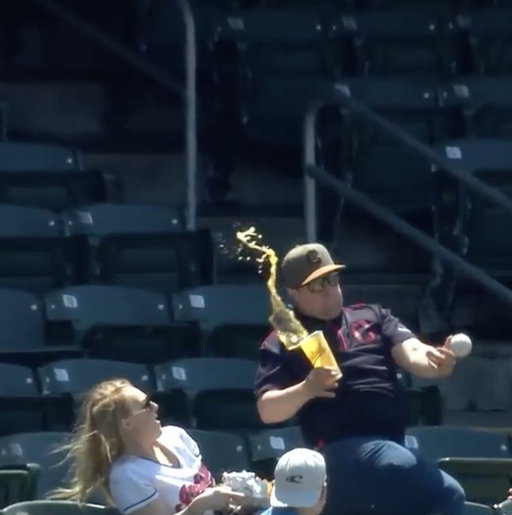 This Cleveland Guardians fan didn’t catch the foul ball and spilled his drink all over the woman next to him — and her nachos 😭

Not the double error 💀 