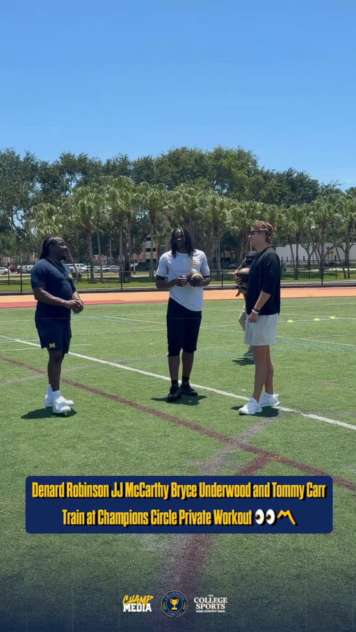 It was a @UMichFootball QB family reunion with @jjmccarthy09 @DenardX @BryceUnderwoo16 and @TommyCarr03 at the @ChampCircleUofM Private Workout Experience 💪〽️ 