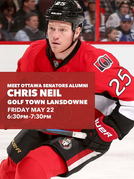 Meet Ottawa Senators alumni Chris Neil at Golf Town Lansdowne!🏒 ⛳ 

Join us Friday, May 22, from 6:30–7:30PM EST at our brand new Lansdowne location inside Sporting Life for your chance to meet Chris Neil. 

Make sure to arrive early to secure your spot! Find more details here: https://t.co/vflMsXmTF7

📍 Golf Town Lansdowne
125 Marché Way
Lansdowne Park
Ottawa, ON K1S 5J3