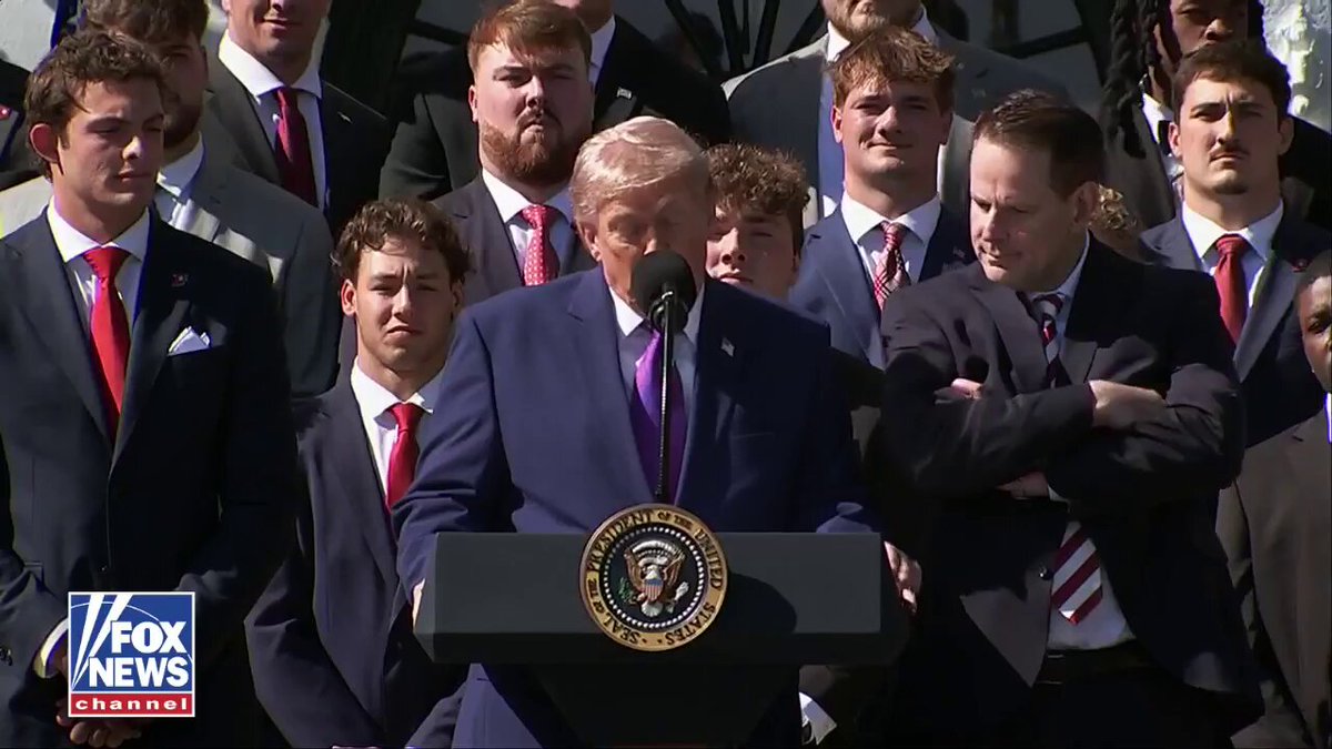 NEW: President Trump addresses star quarterback of the 2025 National Championship Indiana Hoosiers Fernando Mendoza not attending the White House ceremony:

"The reason he's not here — he was so nice, he called..."

"Actually, JD's a big fan of yours. You wouldn't believe it because he didn't show up. I'm not happy, but that's okay."

"The reason he didn't because he's at spring training, right?"

COACH CIGNETTI: Correct."

"If he was not here for other reasons like he didn't like Trump or he didn't want to come, I wouldn't have even mentioned him... But he's a great guy actually and he is actually a big fan of what we're doing for our country."