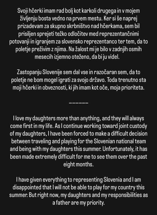 The Lakers' Luka Dončić announced tonight via Instagram that he will not play for Slovenia's national team this summer in FIBA World Cup qualifying to spend as much offseason time as possible with his two daughters as he continues to try to secure joint custody. 