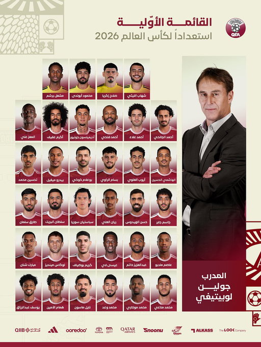📋| القائمة الأوّلية لمنتخبنا الوطني
استعدادًا لـ #كأس_العالم2026🏆

#العنابي 🇶🇦 