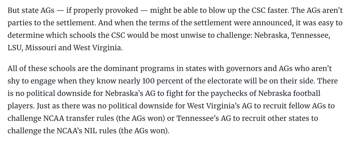 Even after a win against Nebraska in arbitration, the CSC's CEO insisted Cornhuskers players can still get paid.

Why?

Because he knows if Nebraska's attorney general gets involved, the CSC has bigger problems.

https://t.co/ODHN9KrXFw 
