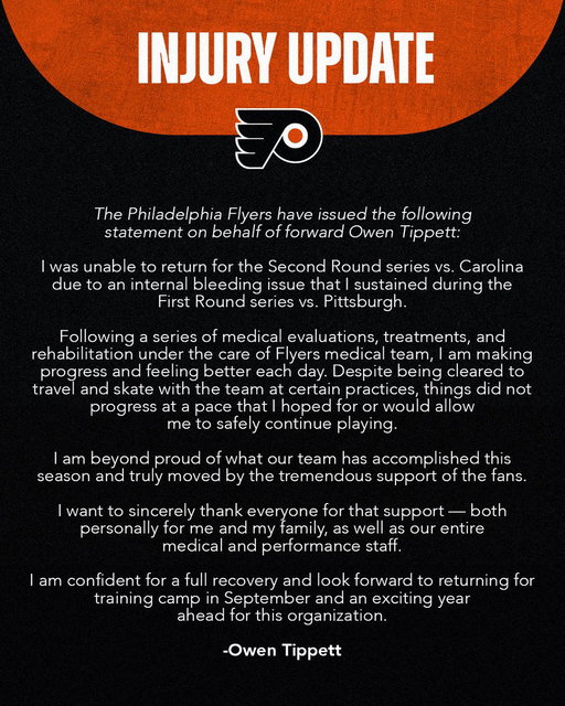 The Philadelphia Flyers have issued the following statement on behalf of forward Owen Tippett. https://t.co/Ex8FRdsc3G 