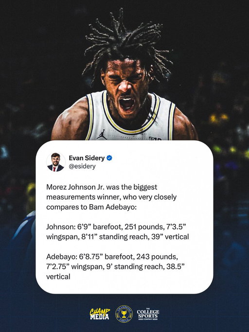 The @NBA Draft Combine measurements for @morezjohnsonJr were almost identical to @Bam1of1 👀〽️ 