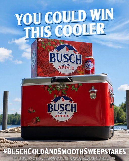 YOU COULD WIN A BUSCH LIGHT APPLE COOLER!

Follow us and reply with #BuschColdAndSmoothSweepstakes for the chance to win! 