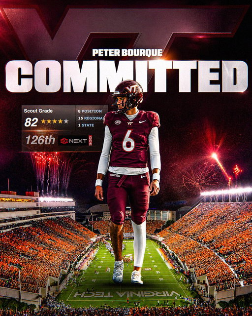 Virginia Tech gets a commitment from Peter Bourque, the No. 8 ranked pocket-passer and No. 126 overall prospect in the SC Next 300 @PeterBourque7 

Huge addition for James Franklin landing his QB of the future at VT.

https://t.co/VIAXyCtlAH 
