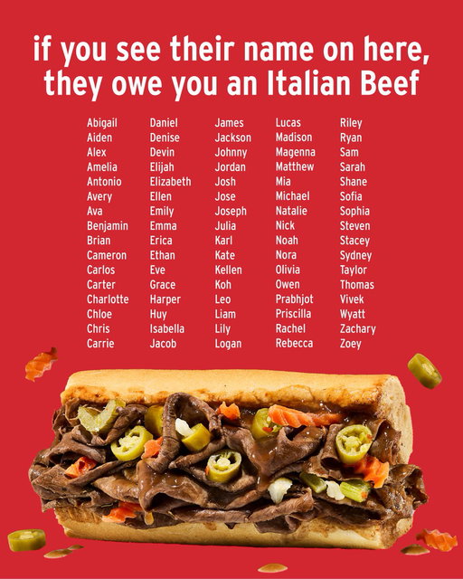 if you see their name…they owe you an Italian Beef

no questions
#ItalianBeefMonth 