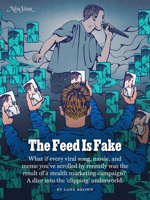 Joe Lim estimates that 90 percent of what you see on the internet is advertising in disguise, and he should know. For three years, Lim ran a company called Floodify, which at its peak operated 65,000 dummy social-media accounts used to drum up attention on behalf of paying clients.

The point of this kind of marketing is that nobody is supposed to notice it. But lately, the machinery has started to show. 

In April, Justin Bieber headlined two consecutive weekends at Coachella. Coachella is the biggest stage in pop music save only for the Super Bowl, the kind of event that in theory generates its own attention. And yet on both weekends, a Discord server writer Lane Brown had been monitoring hosted paid campaigns for Bieber’s Coachella performances, offering clippers — people who are hired to turn a song, trailer, interview, stump speech, or whatever into short, social-media-friendly fragments — as much as a dollar per thousand views.

“On social media, popular opinion is being formed, measured, and manipulated all at once, and every signal the platforms produce — a trending song, a backlash, a talking point, the feeling that ‘everybody’ is suddenly talking about the same thing — can now be fabricated by unseen actors with hidden agendas,” writes Brown. 

“Everybody is doing this now,” Lim says. “And if you’re not, you’re behind.”

Brown reports on how the same techniques are now being used to fool people on every app they go to in order to find out what other people think, not just in music but across entertainment, politics, consumer products, and celebrity gossip: https://nymag.visitlink.me/w6Bu9N