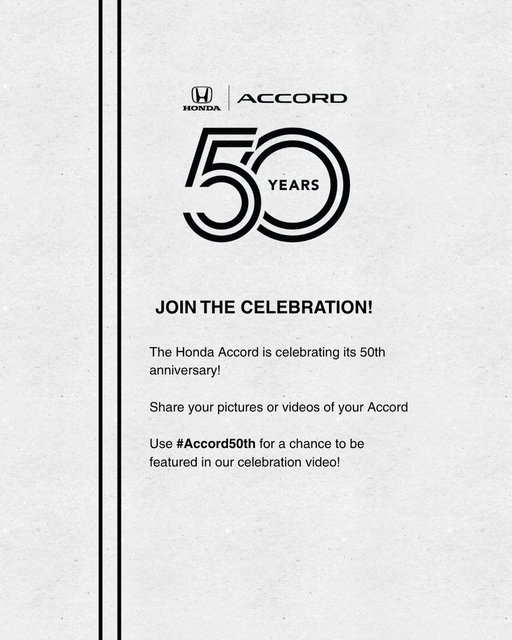 50 years of the Honda Accord deserves a big moment 🎉
Show us yours! Drop your photos + videos for a chance to be featured in our celebratory video 🎬
#Accord50th 