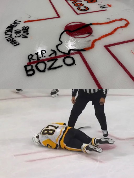 Someone painted an outline of Sidney Crosby’s Game 3 embellishment penalty at today’s Flyers paint the ice event 🎨😭

(📸: @phillycates) 