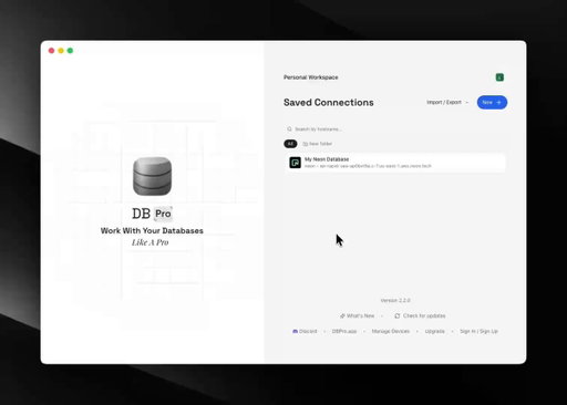 We're giving away 10 lifetime licenses to 𝐃𝐁𝐏𝐫𝐨, a beautifully designed desktop database GUI that integrates with Neon

Tell us what you're building in the replies and share this post for a chance to win! 
