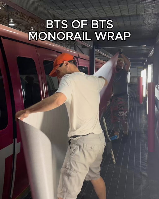 The @lvmonorail is all dressed up for BTS THE CITY ARIRANG! 🚝❤️ #BTS_THECITY_ARIRANG #BTS_THECITY_ARIRANG_LASVEGAS @bts_bighit 