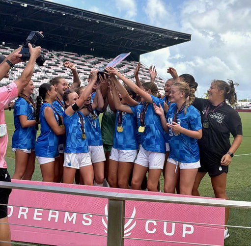 🏆🏆🏆  CHAMPIONS! 

The IMG Academy U14 Girls GA team won the Dreams Cup.

After a 1-1 tie with Weston FC in regulation, the team won the tournament in penalty kicks!
 
The goal was scored Harper Barfield on an assist by Avery Curran. 