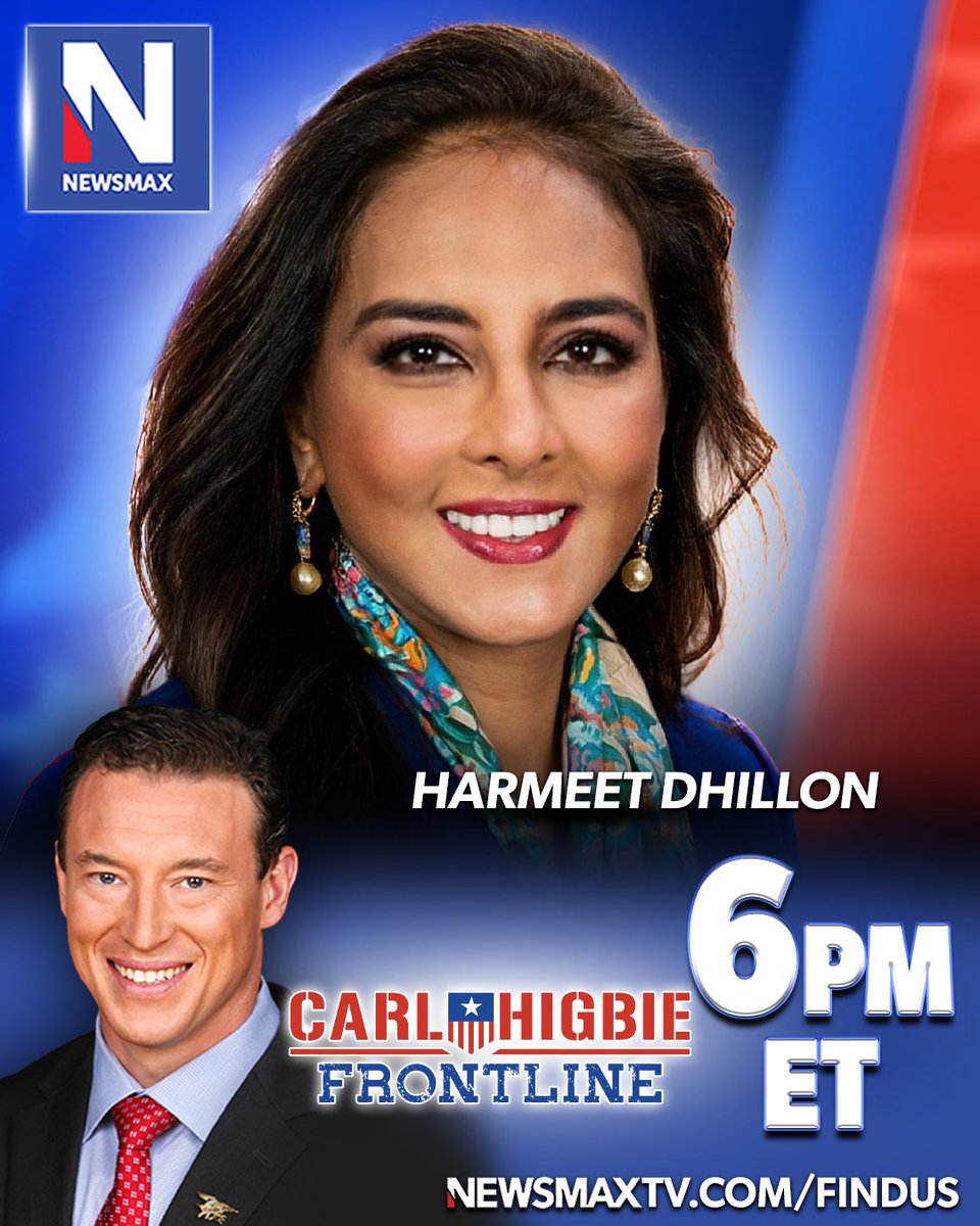 TODAY: U.S. Assistant Attorney General for Civil Rights Harmeet Dhillon will join "Carl Higbie FRONTLINE" to discuss the battles she's fighting over seeking justice, protecting Americans' rights and more — 6PM ET on NEWSMAX.

WATCH: https://t.co/rs8XZDaTLB @HarmeetKDhillon