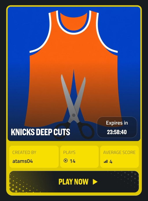 Some of you said yesterday's Knicks trivia was too easy...

You asked for it, you got it. 

"Knicks Deep Cuts" is now live as our daily trivia game, play it here: https://t.co/XmQVYJgvnS 