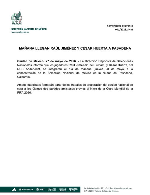La Selección Nacional de México informa: 