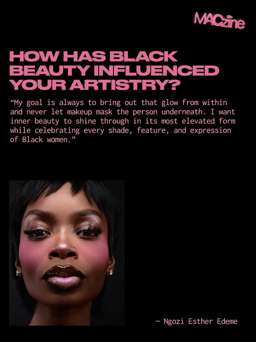 “My goal is always to bring out the glow from within,” says @paintedbyesthr.

Swipe to learn how Black beauty influences her artistry, why you should always use three blushes (minimum), and how makeup should reflect your personality – not hide it.

Check out MACzine for the full story – link in bio.
#MACzine