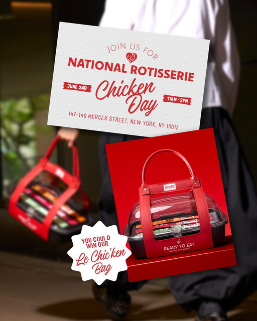 In celebration of National Rotisserie Chicken Day, we’re dropping a fashion statement that serves looks and snacks.

You could win Le Chic’ken, our limited-edition purse that brings high fashion and high protein together.

Enter to snag the bag at http://chomps.com/ or try to win it IRL on June 2nd from 11am-2pm on 147-149 Mercer Street in New York (look for the giant purse with wheels) and come hang out with our special guest Tinx