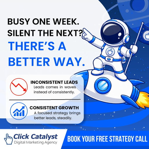 Busy one week. Quiet the next. 📉

If your leads rely on referrals, random posts, or luck, you don't have a strategy.

Click Catalyst helps small businesses build marketing systems that generate consistent, qualified leads. 🎯

Book a free strategy call. 