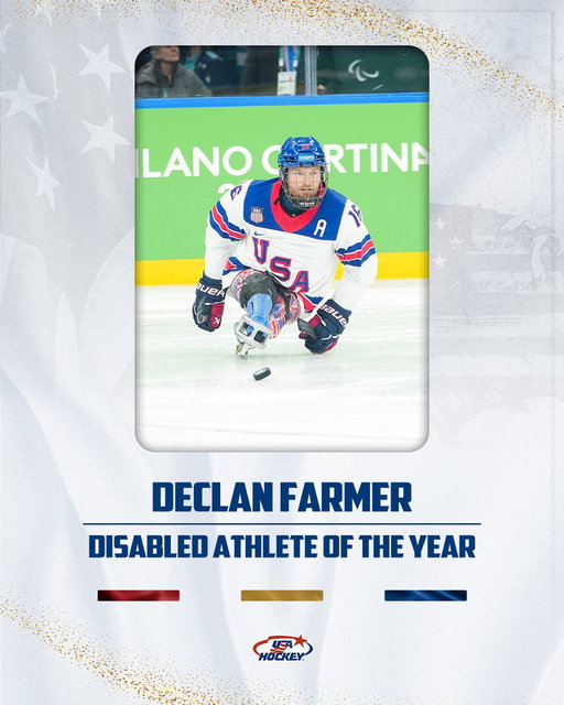 1⃣5⃣ goals, 2⃣6⃣ points, 4⃣ hat tricks and countless records were shattered at the 2026 Paralympic Winter Games by Declan Farmer 👏

The four-time Paralympic gold medalist will be recognized as the Disabled Athlete of the Year on June 5th! 

Details: https://t.co/A6VemX5jEJ 