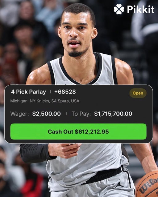 A bettor could turn $2,500 into $1.7 MILLION today if the Spurs win Game 7 🤯
 
The 4-leg futures parlay placed on February 14th has already cashed on:

• The U.S. men's hockey team to win the gold medal
• The Michigan men's basketball team to win the NCAA Tournament
• The Knicks to win the Eastern Conference

The current cash out offer is $612K but the bettor said he is not cashing out.

(via @DKSports | IG: Parlay Prince)