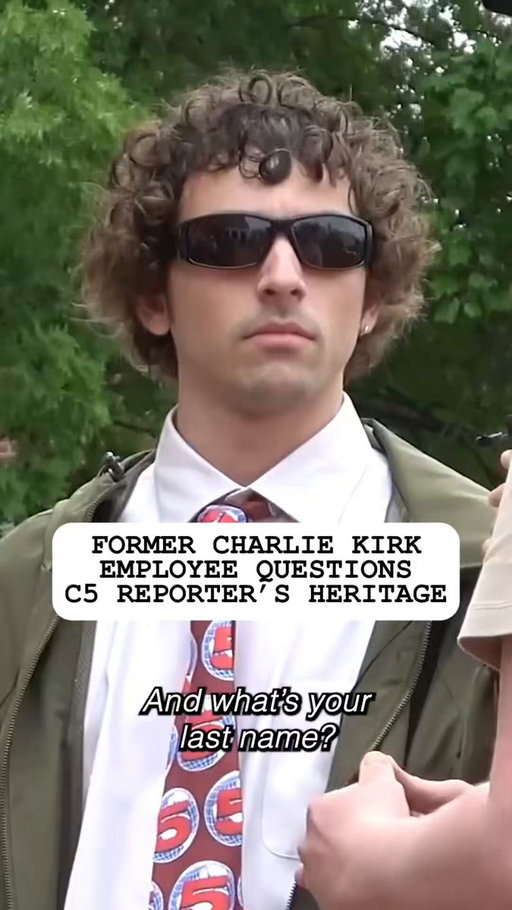 Former Charlie Kirk employee questions a Channel 5 reporter’s heritage at the “Free Chud the Builder” Rally 