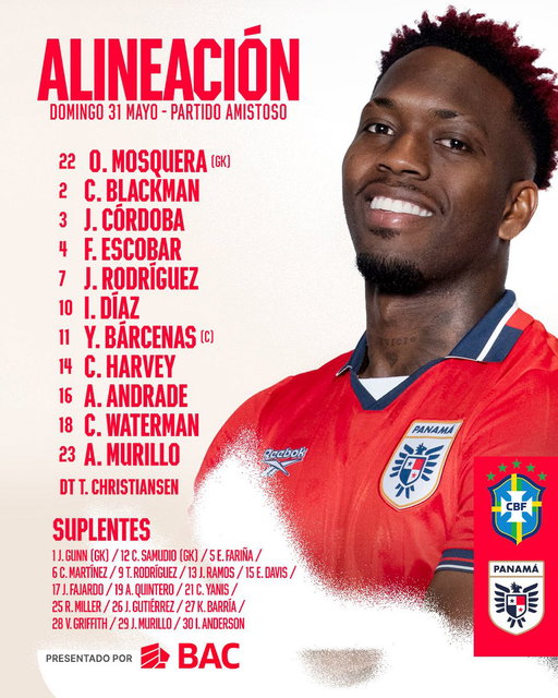 XI TITULAR 🇵🇦 🔥

Así sale #PanamáMayor🇵🇦 para enfrentarse a Brasil 🇧🇷 en su primer partido de preparación de cara al @FIFAWorldCup 🏆

🇧🇷vs🇵🇦
⌚️4:30pm 
🏟️ Estadio Maracaná, Rio de Janeiro.
📺 @tvmaxdeportes @deportes_rpc 

#MareaQueLate 🌊❤️ 