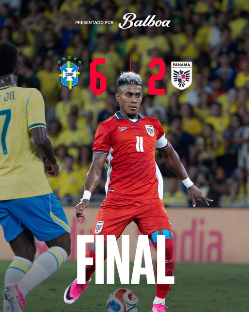 ¡FINAL DEL PARTIDO 📣!

Nuestra #PanamáMayor🇵🇦 cae ante Brasil 🇧🇷 en el Estadio Maracaná; por los nuestros anotaron Amir Murillo y Carlos Harvey. 

Gran partido para seguir preparándose de cara al @FIFAWorldCup 🏆.

🇧🇷 6-2 🇵🇦

🏟️ Estadio Maracaná
📺 @tvmaxdeportes @deportes_rpc 

#MareaQueLate 🌊❤️