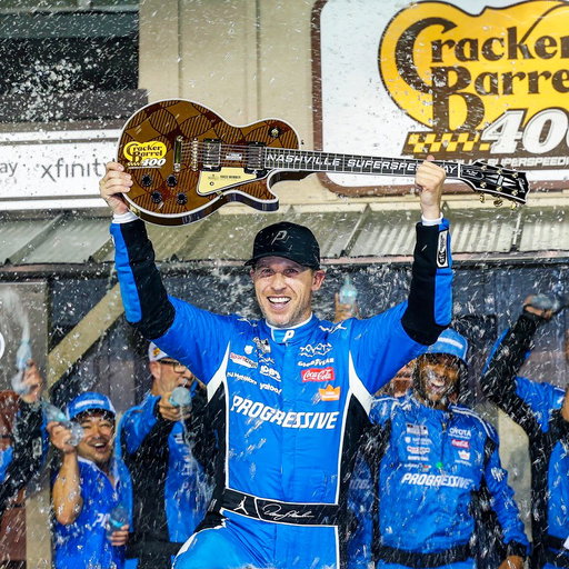 #1! Our favorite driver @dennyhamlin does it again. @joegibbsracing, thank you for being incredible to partner with. All 70,000 of us at Progressive are celebrating today thanks to the relentless work, talent, and dedication your team brings to the track. We’re proud to race alongside you and can’t wait to see what we accomplish next! See you in Chicago! #ProgressivePitCrew