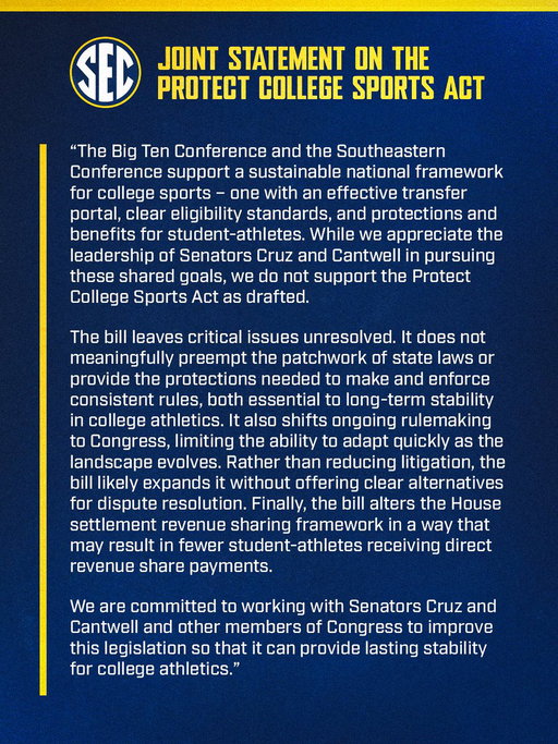 Joint statement on the Protect College Sports Act: 