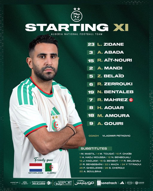 Starting XI | التشكيلة الأساسية

#LesVerts ⭐️⭐️ | #123VivaLAlgérie 🇩🇿 | #WorldCup2026 | #FIFAWORLDCUP 