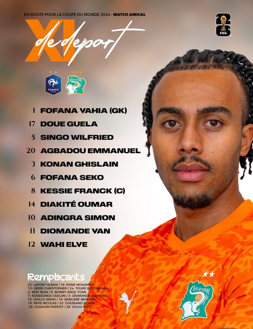 𝙑𝙤𝙞𝙘𝙞 𝙡𝙚 𝙓𝙄 𝙙𝙚 𝙙𝙚́𝙥𝙖𝙧𝙩 𝙙𝙚𝙨 𝙀́𝙡𝙚́𝙥𝙝𝙖𝙣𝙩𝙨 🐘 🇨🇮 𝙥𝙤𝙪𝙧 𝙖𝙛𝙛𝙧𝙤𝙣𝙩𝙚𝙧 𝙡𝙖 𝙁𝙧𝙖𝙣𝙘𝙚 🇫🇷

𝙏𝙤𝙪𝙨 𝙙𝙚𝙧𝙧𝙞𝙚̀𝙧𝙚 𝙣𝙤𝙩𝙧𝙚 𝙚́𝙦𝙪𝙞𝙥𝙚 ! 🧡🤍💚

#ElephantsEnMarche #TousDerriereLesElephants #CDM2026 