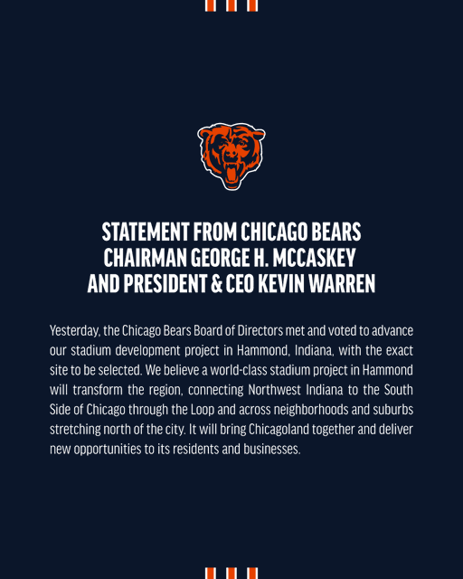 Statement from Chairman George H. McCaskey and President &amp; CEO Kevin Warren: 