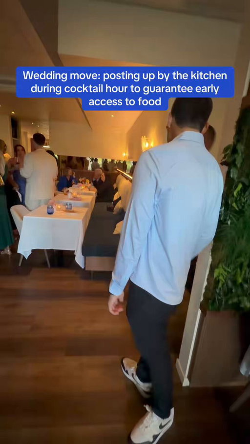 Wedding move: posting up by the kitchen during cocktail hour to guarantee early access to food 