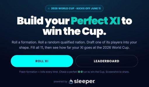 Roll a random 2026 World Cup nation.

Draft your XI. Run it to the final.

Can you go 8-0?

https://t.co/0J7HJymIKY 