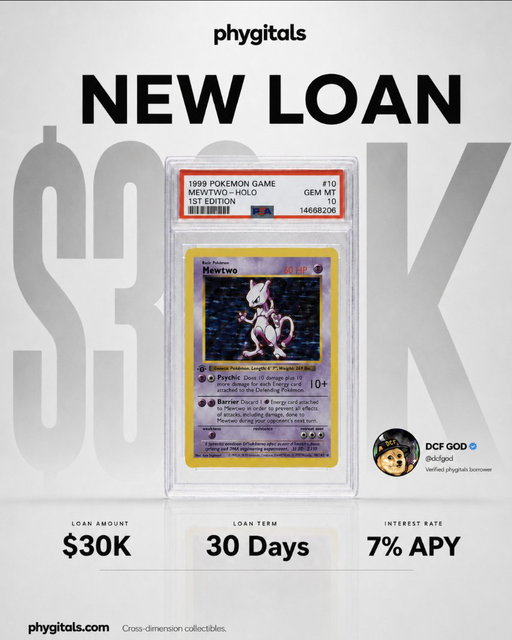 A $60K Pokémon card just backed a $30K on-chain loan.

The first major loan on @jup_offerbook is live, collateralized by a 1999 Base Set Shadowless Mewtwo (PSA 10), vaulted with @Phygitals

→ $30,000 borrowed
→ 30-day term
→ 7% APY

Your collection is now liquidity. Read how it works 👇