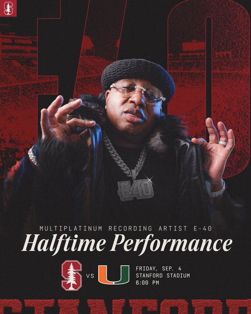 BAY AREAAAAAAA. 🌉

The Bay's own is headed to The Farm.

Multiplatinum recording artist E-40 will perform at halftime of Stanford Football vs. Miami on Friday, Sept. 4, celebrating the 20th anniversary of My Ghetto Report Card.

🎟️ https://t.co/ocFrqCxOpC
🗞️ https://t.co/aLPvxfIrLl