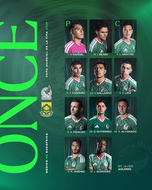 ¡ALINEACIÓN OFICIAL! 🚨

Este es nuestro primer XI en la Copa del Mundo. 

Listos para darlo todo. 
¡Vamos, vamos, vamos! 🫶

#SomosMéxico 