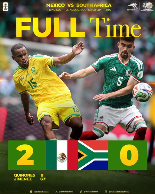It ends in defeat at Estadio Azteca, not the start we wanted. On to the next one

#BafanaPride
#FIFA 