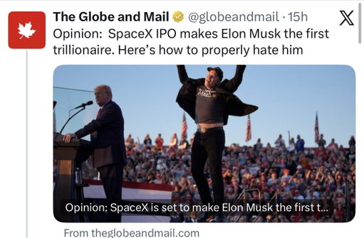 You don’t have to love Elon Musk to recognize what this headline says about us.

A country that spends more time criticizing wealth creation than encouraging it sends a clear message to builders: your success is tolerated, not celebrated.

Canada should be the best place in the world to build ambitious companies. Headlines like this make us look like we’re not quite ready for that.