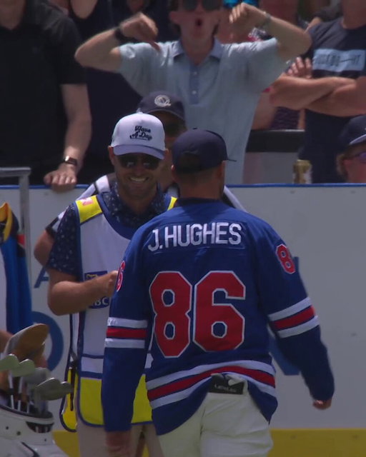Wyndham Clark birdie in the Jack Hughes jersey at the rink at the Canadian Open

TBD if grape will be opened as a result

