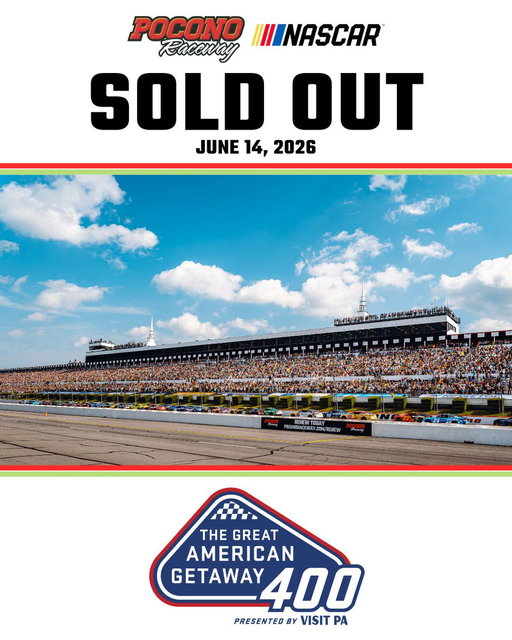 🎟️SOLD OUT🎟️

The Great American Getaway 400 presented by VISIT PA is officially SOLD OUT.

The race will get underway at 1:00 p.m. Parking lots open at 6:00 a.m. and Gates open at 8:00a.m. Get here early!

Thank you fans, we can't wait to see you tomorrow for the #PAGetaway400! @visitPA