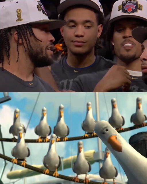 The Knicks imitating the Madagascar seagulls 😂: "Mike Mike Mike Mike Mike" 