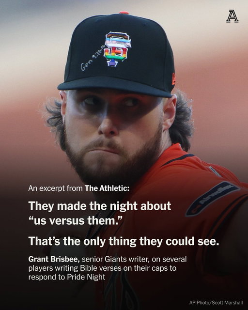 Several Giants players wrote Bible verses on their caps to respond to Pride Night.

The gesture echoed a familiar pattern: making a night meant for inclusion about something else entirely.

Read more for free, from @GrantBrisbee: https://t.co/roBLix4N1B 