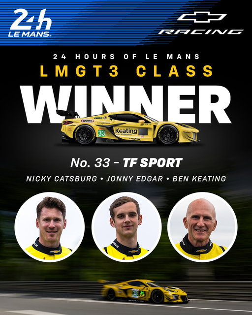 THE NO. 33 CORVETTE Z06 GT3.R WINS THE LMGT3 CLASS AT LE MANS 🏆

Congratulations to the TF Sport team for securing Corvette Racing’s 10th class win. 